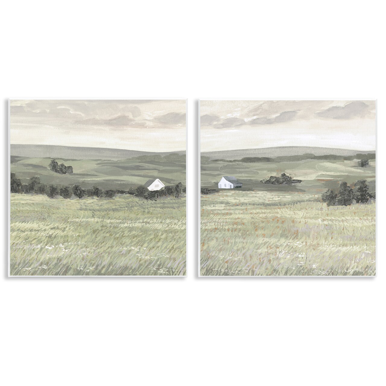 Stupell Industries Traditional Distant Farmhouse Field 2 pc Wall Plaque Art Set Design by Victoria Borges